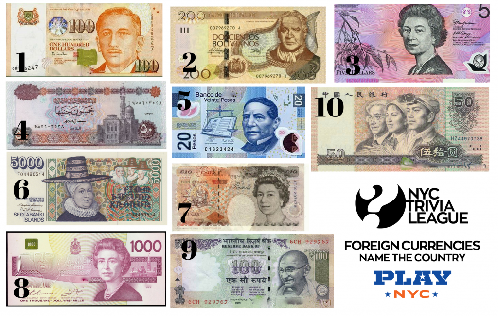 A collage of various colorful banknotes from different countries.