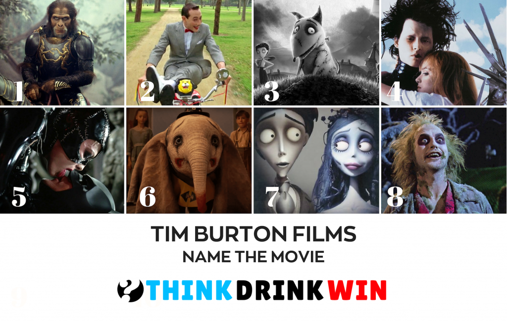 Collage of images from iconic Tim Burton films.