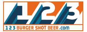 Logo with stylized 'L2' and tagline about burger, shot, and beer.