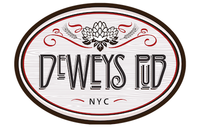 Logo of Dewey's Pub NYC with floral design.